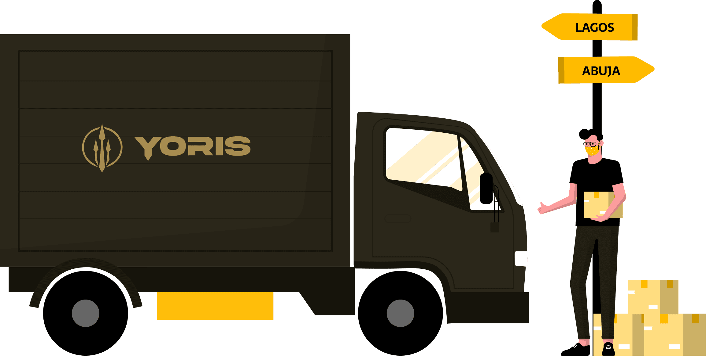 Hero illustration showing Yoris app interface